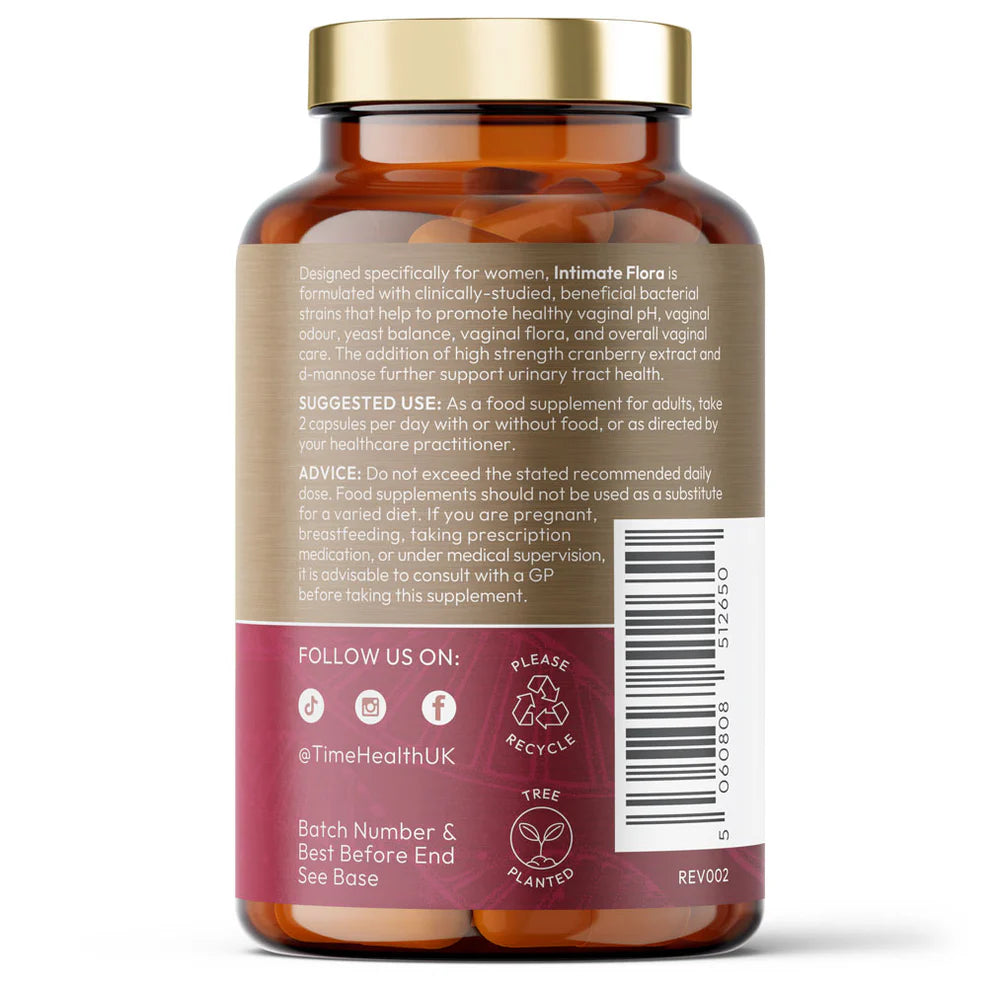 Intimate Flora - Vaginal Microbiome & UTI Support - Probiotics, Cranberry, D-Mannose