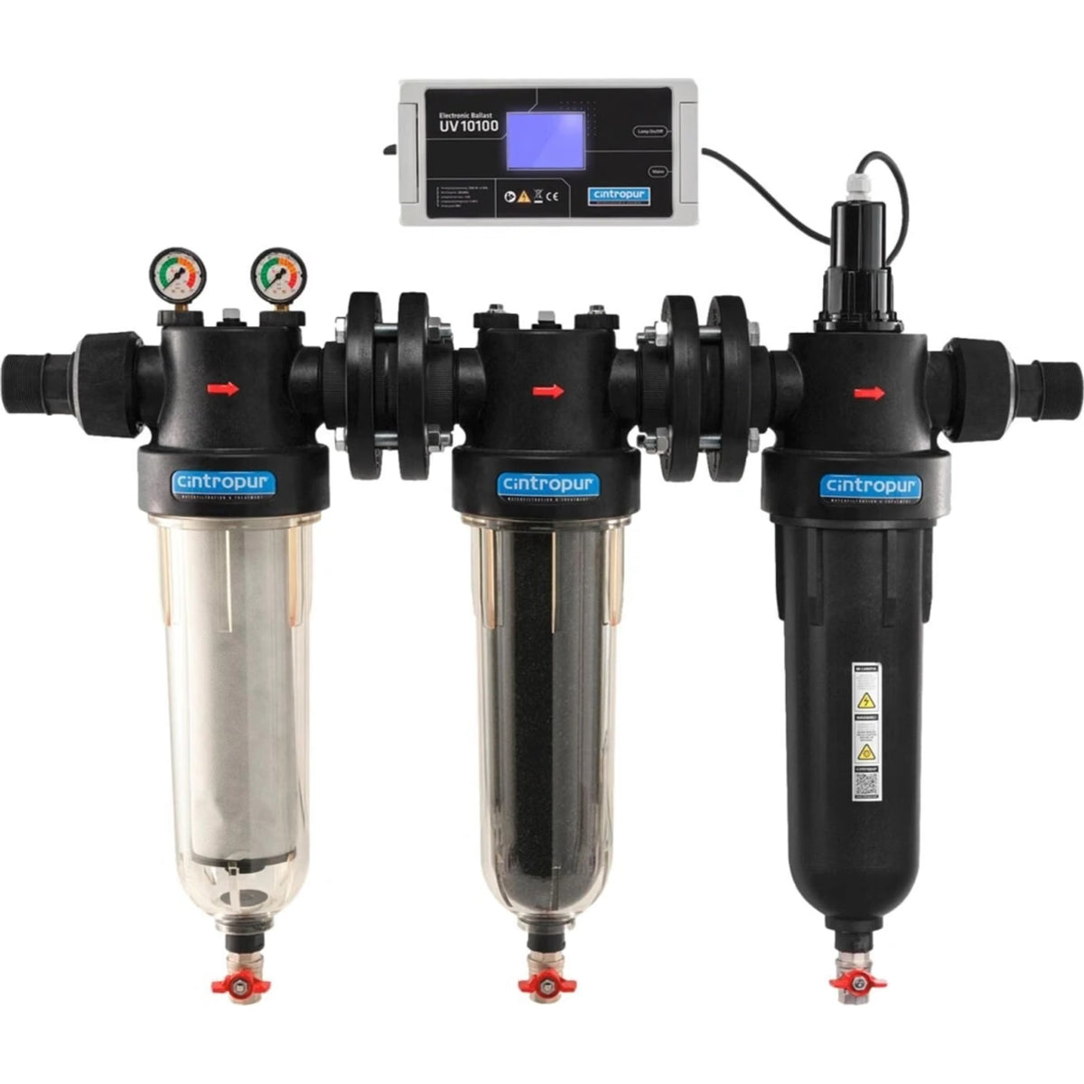 Cintropur TRIO-UV 10100 vannfilter 95 W med 3-trinns rensing, aktivt kull, UV-kammer i 316L og 2 tommers tilkobling