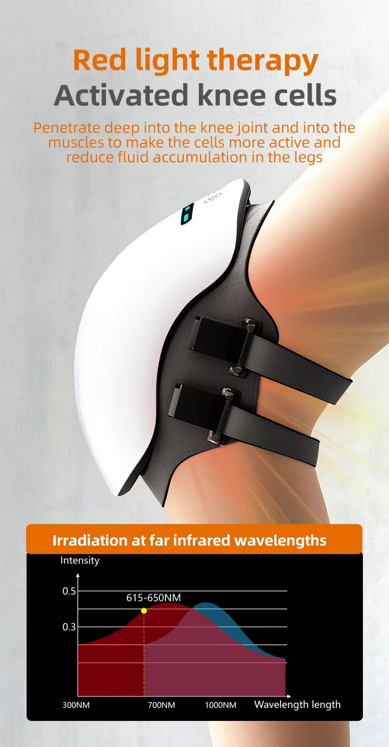 Smart Kneading Vibration Knee Massager med hvit ytre del og svarte justerbare stropper, tilpasset kneområdet.