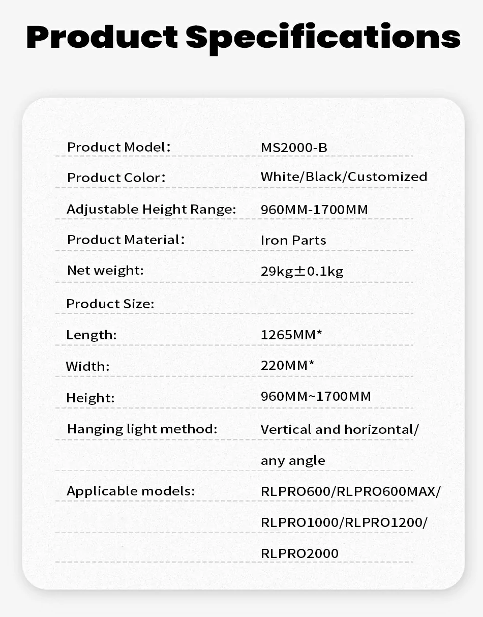 Uno Vita`s MS2000-B-360 Degree Rotating Red Light Therapy Panel Electric Bracket