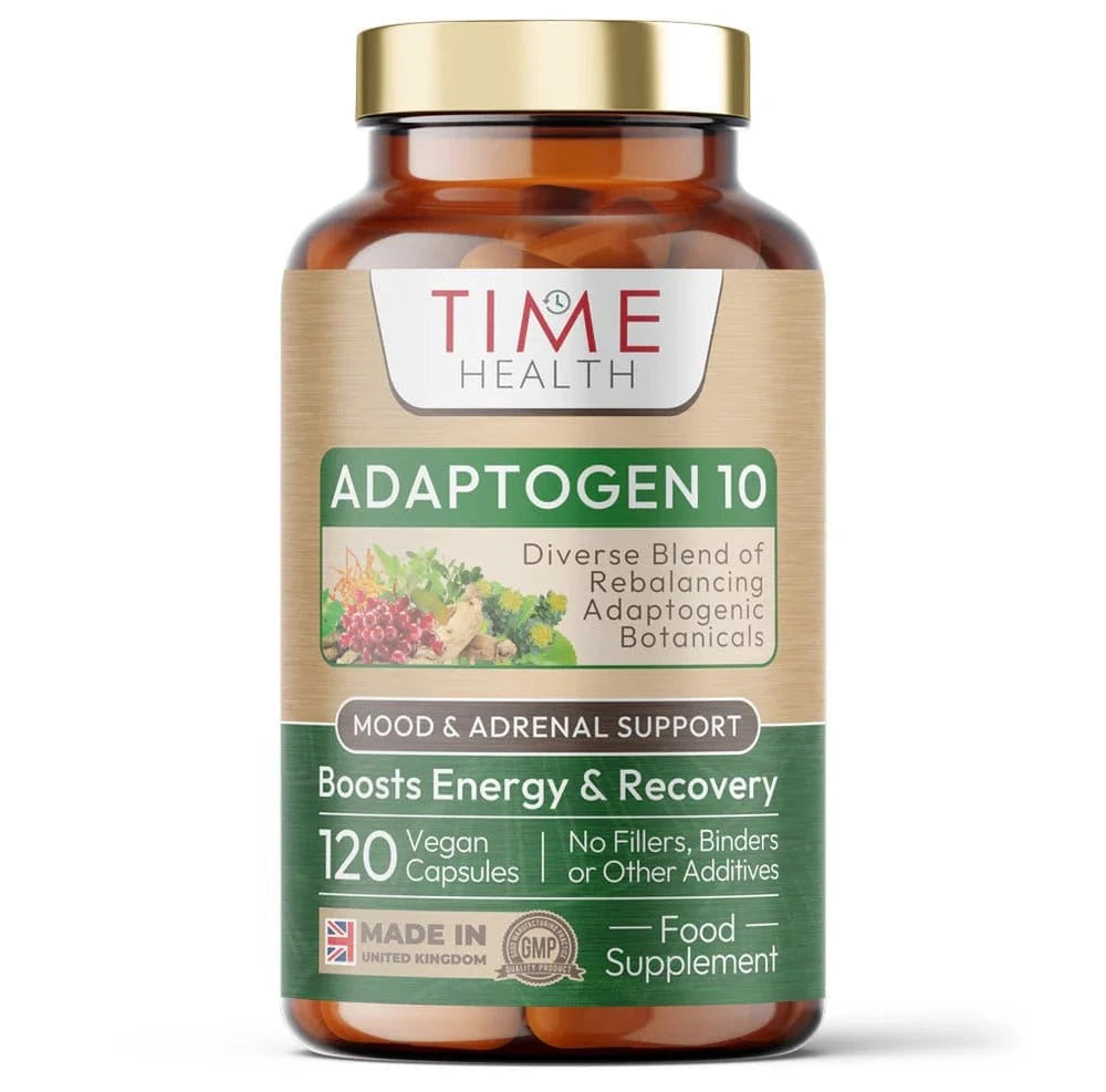 Adaptogen 10 urtekompleks i veganske kapsler, 120 kapsler med ashwagandha, bacopa, holy basil og rhodiola