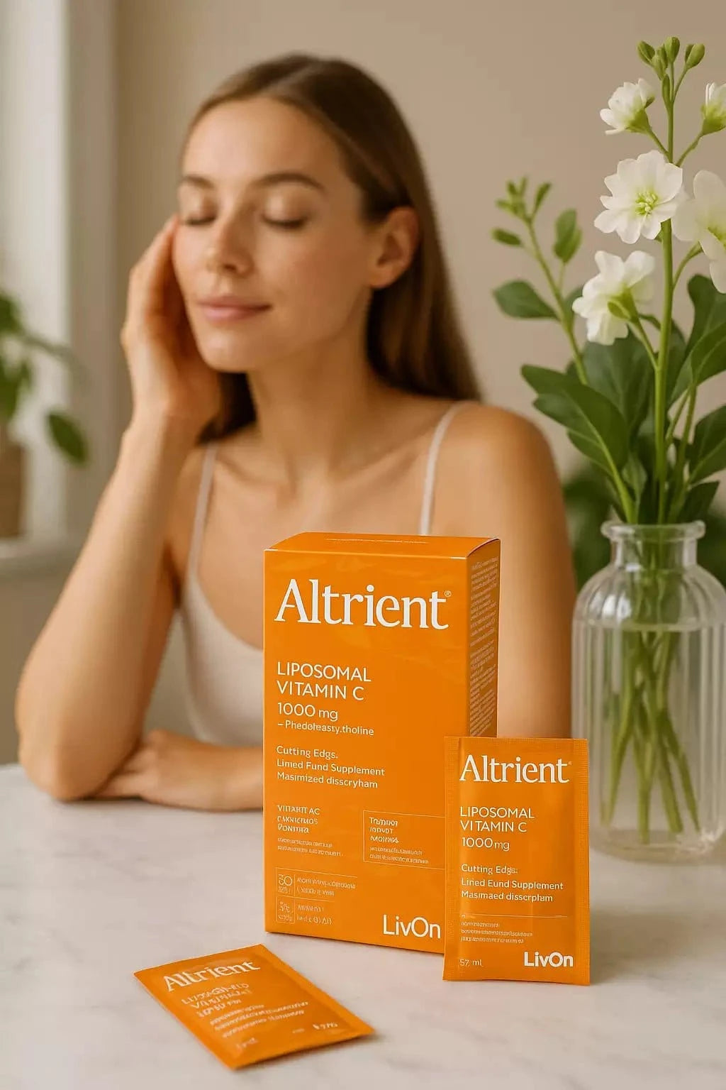 Altrient Liposomal Vitamin C 1000 mg eske med 30 porsjonsposer, flytende vitamin C med fosfolipider fra soya