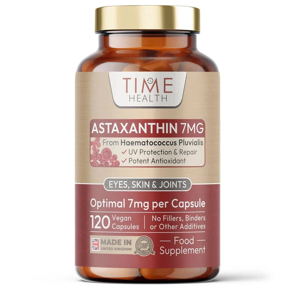 Astaxanthin 7 mg kosttilskudd med 120 veganske kapsler fra Haematococcus pluvialis i boks