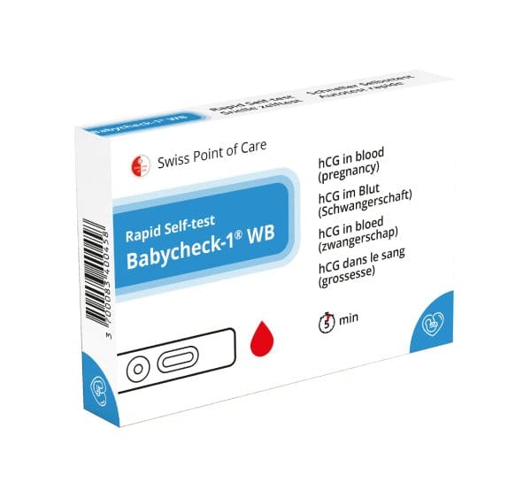 Babycheck-1 WB hurtig blodtest for graviditet med testkassett, pipette, lansett og fortynningsvæske
