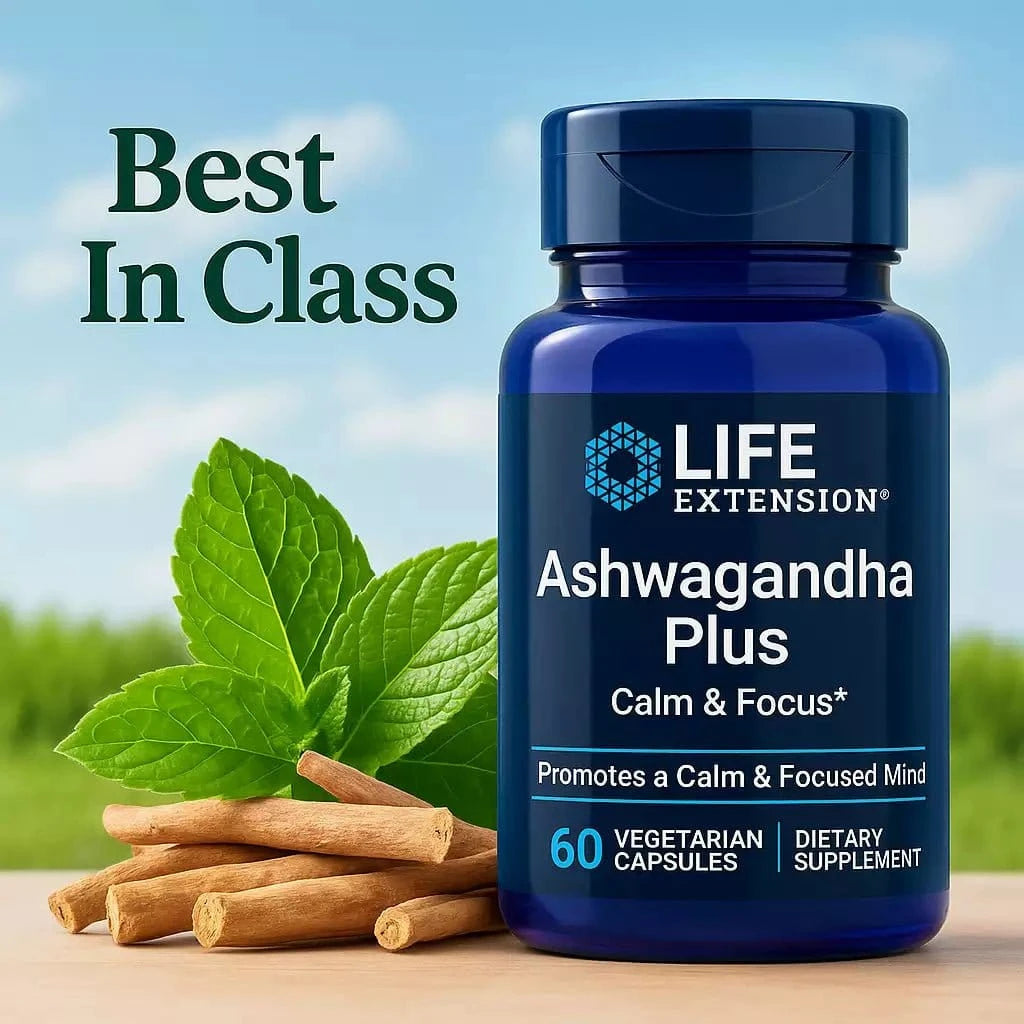 Best In Class Ashwagandha Plus Calm & Focus med 60 vegetabilske kapsler, Sensoril® ashwagandha og Neumentix™