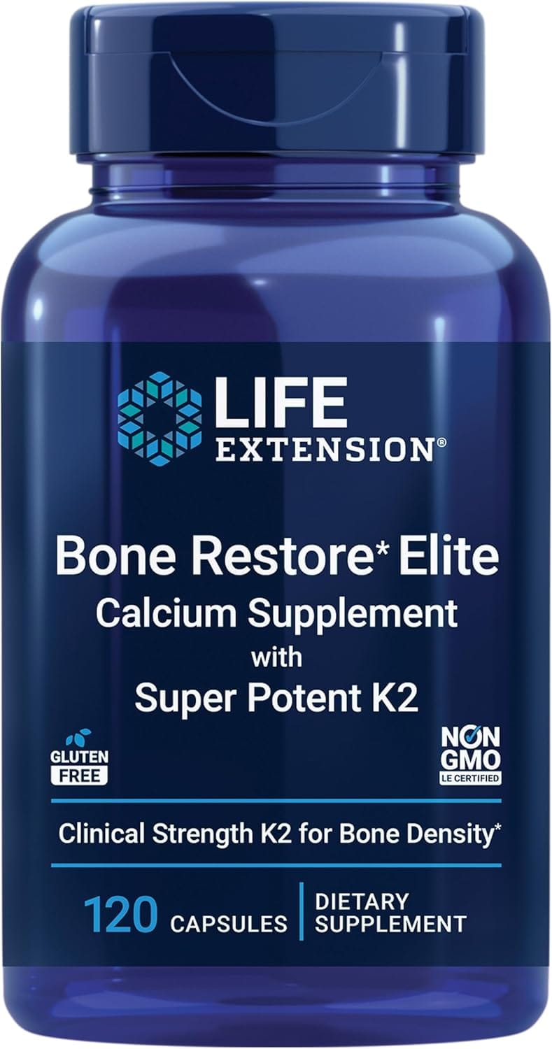 Bone Restore Elite with Super Potent K2, 120 kapsler med vitamin D3, MK-4, kalsium og magnesium