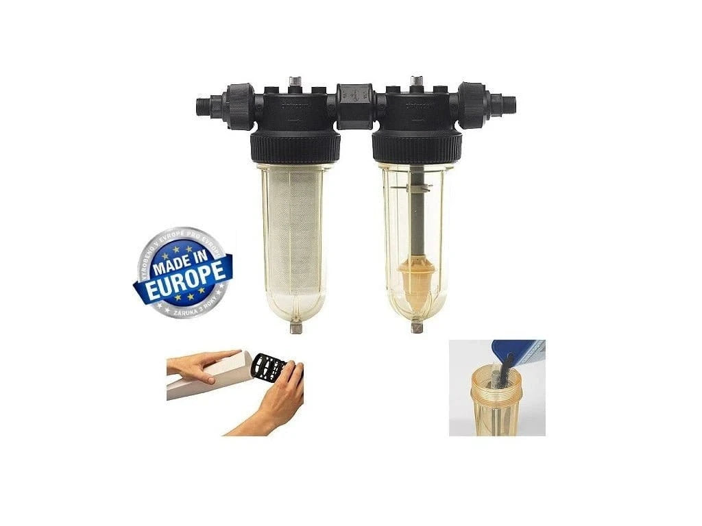 Cintropur NW25 DUO vannfilter med transparent skål, dobbel filterkropp og refillbart karbonkammer for hele boligen