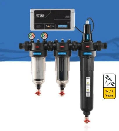 Cintropur TRIO-UV 6100 vannfilter med 3-i-1 modul, 60 W UVC, forfilter, aktivt kull og 1″ tilkobling
