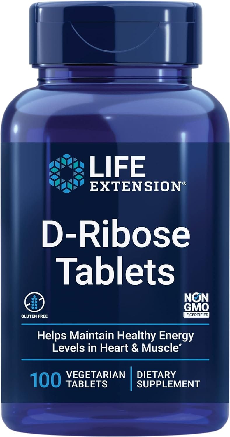 D-Ribose Tablets 100 med Bioenergy RIBOSE®, glutenfri og ikke-GMO tablettflaske for celleenergi og restitusjon