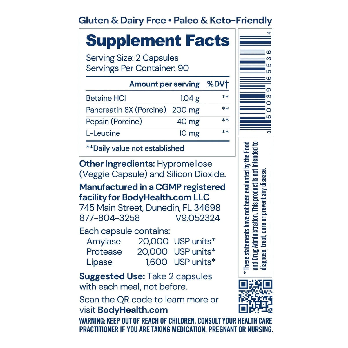 Premium Digestive Enzymes with Betaine HCl & Pancreatin - 180 Capsules - Uno Vita AS