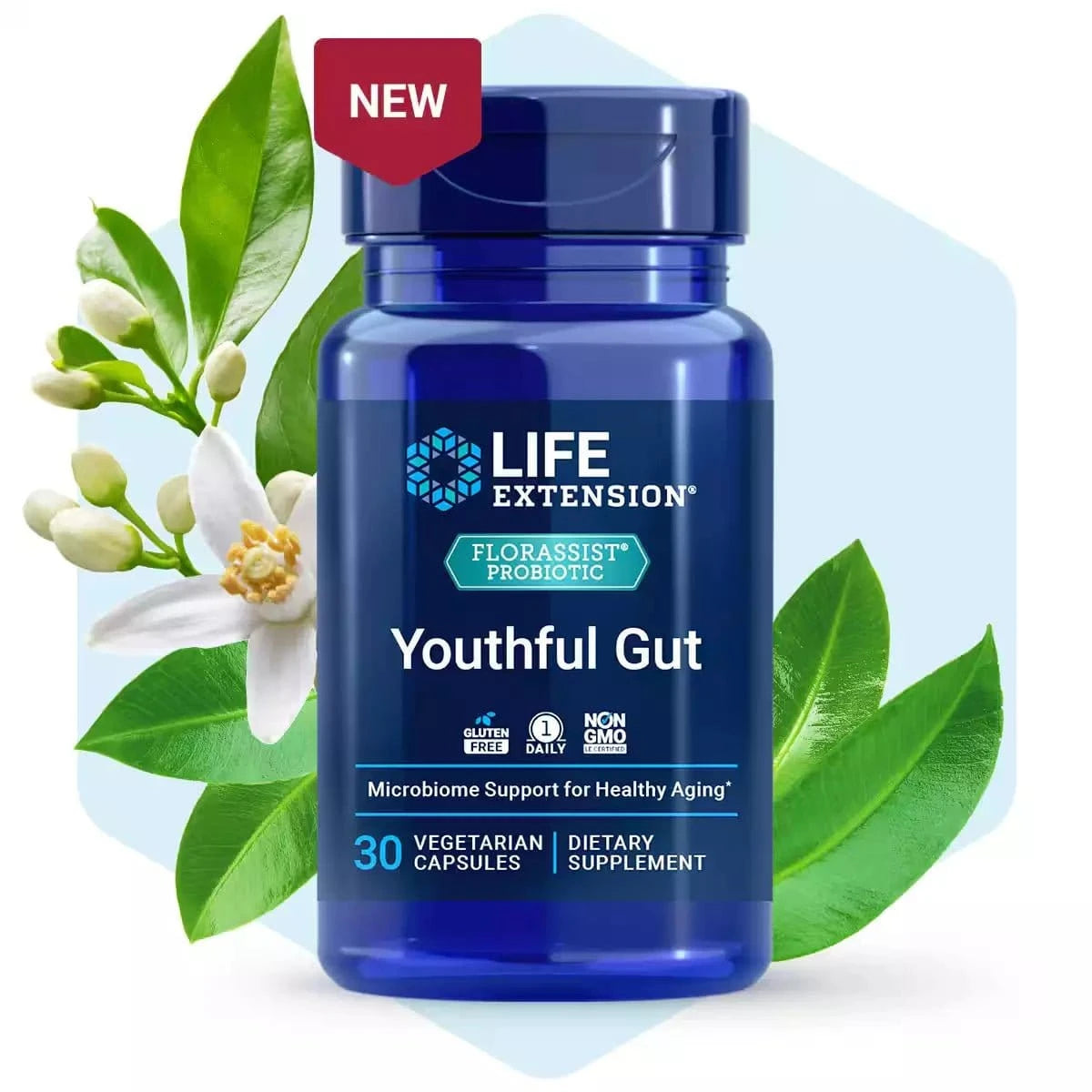 FLORASSIST Probiotic Youthful Gut, 30 vegetabilske kapsler med 9 milliarder CFU og 50 mg postbiotika