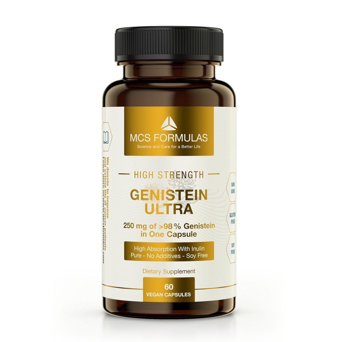 Genistein Ultra 60 kapsler med 250 mg genistein, vegansk soyafri formulering med inulin og over 98 % renhet