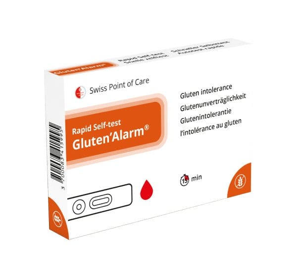 Gluten’Alarm cøliaki hjemmetest med testkassett, lansett, pipette og buffer for anti-tTG IgA i fingerblod