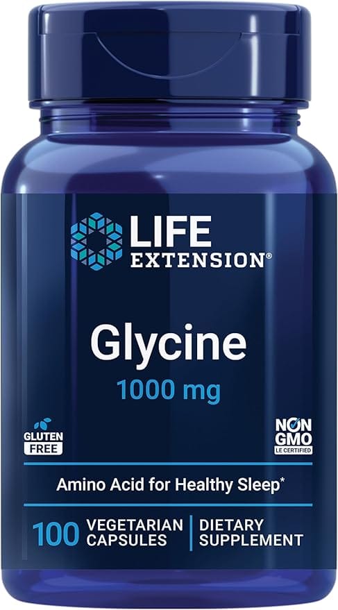 Glysin 1000 mg fra Life Extension med 100 vegetabilske kapsler, glutenfri og ikke-GMO emballasje