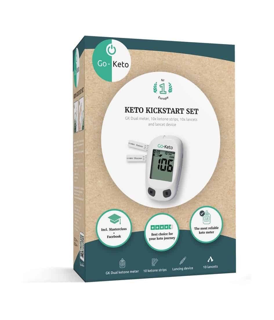 Go-Keto Glucose Ketone Meter Kickstart Set med måler, lansettpenn, teststrimler, kontrolløsning og oppbevaringsveske