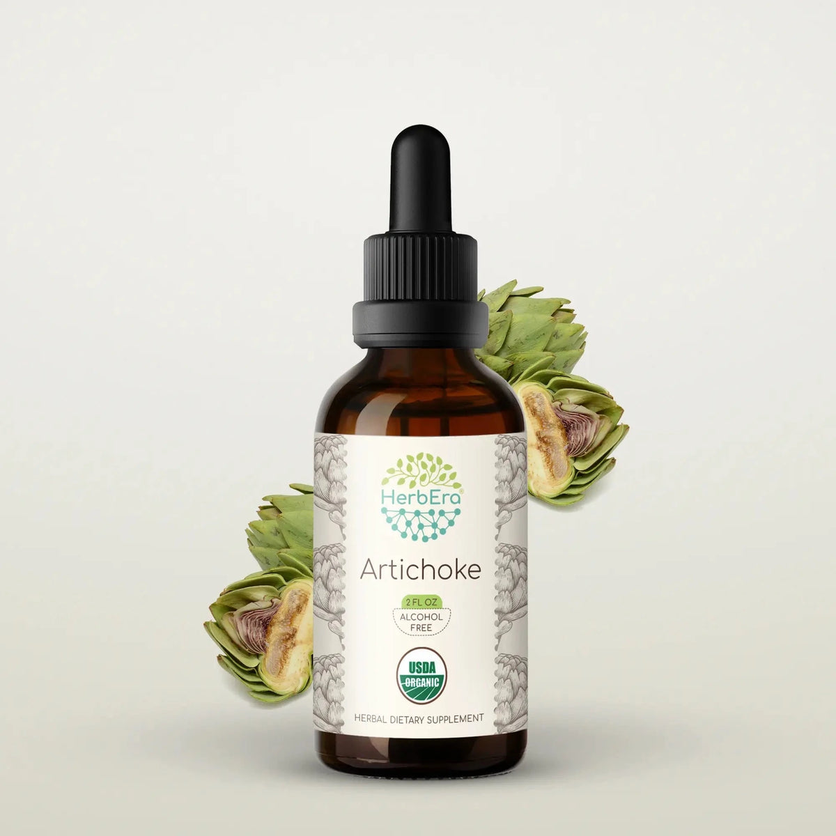 HerbEra Artichoke Tincture i mørk glassflaske med pipette, superkonsentrert 1:3 artisjokk ekstrakt