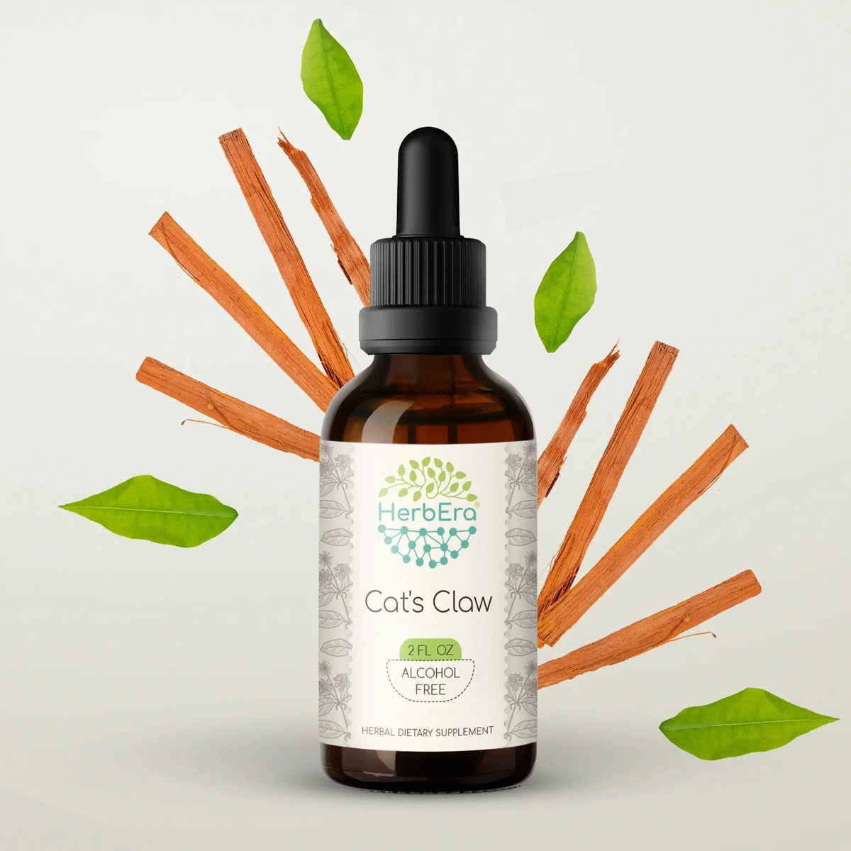 HerbEra Cat's Claw Tincture 59 ml i mørk glassflaske med dråpeteller, alkoholfri katteklo tinktur