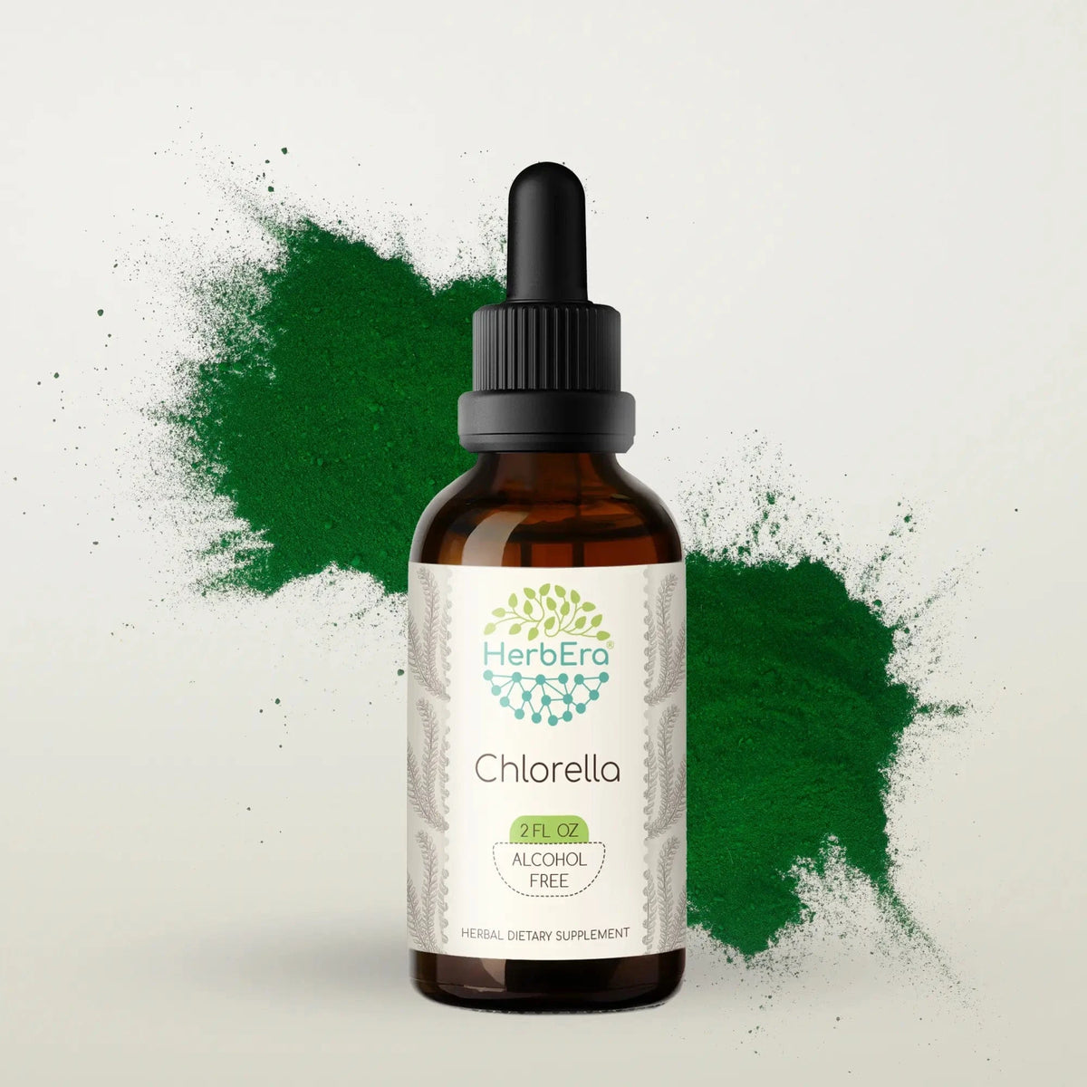 HerbEra Chlorella Tincture i mørk 59 ml glassflaske med dråpeteller, økologisk og alkoholfri
