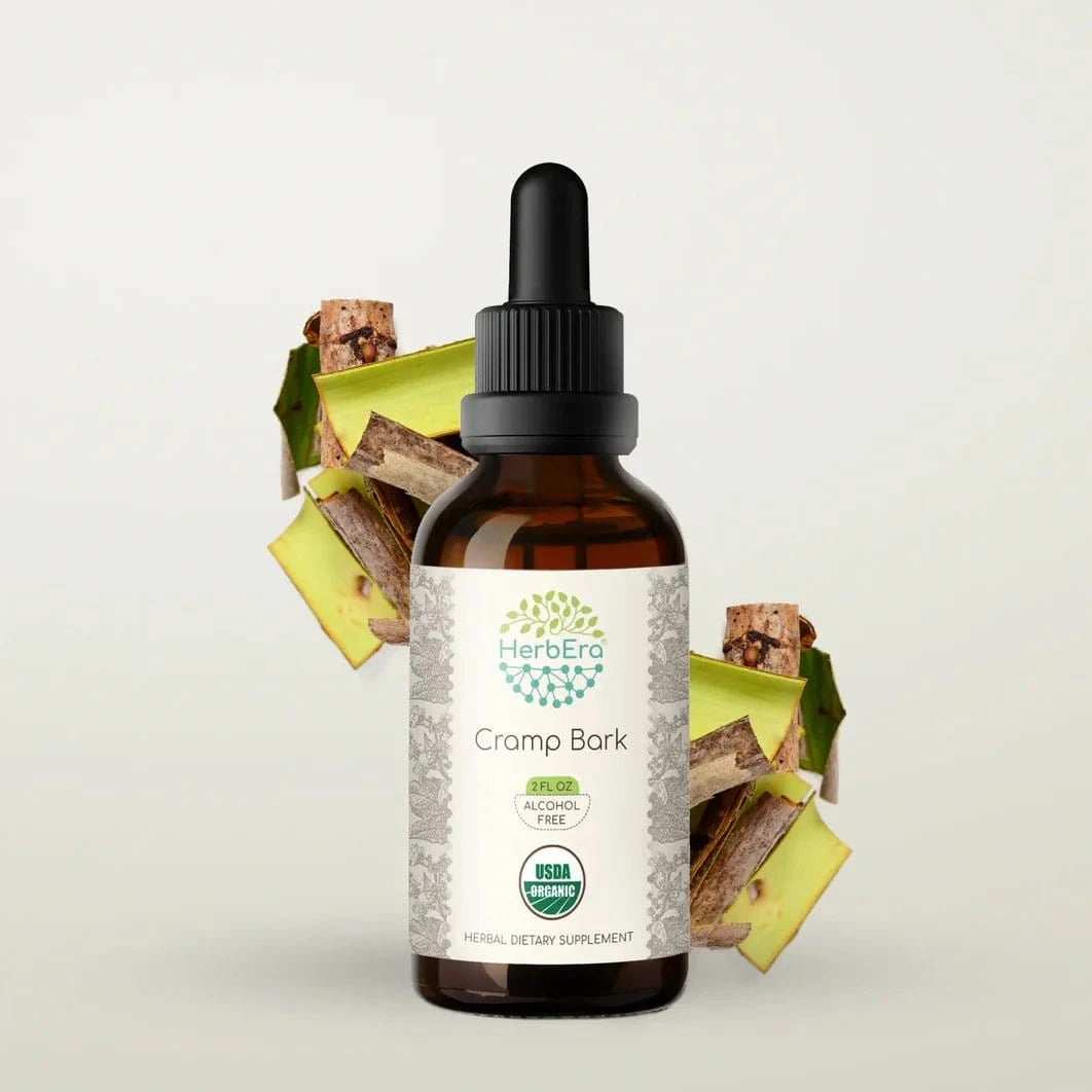 HerbEra Cramp Bark Tincture flaske med flytende urteekstrakt av økologisk Viburnum opulus i 1:3 styrke