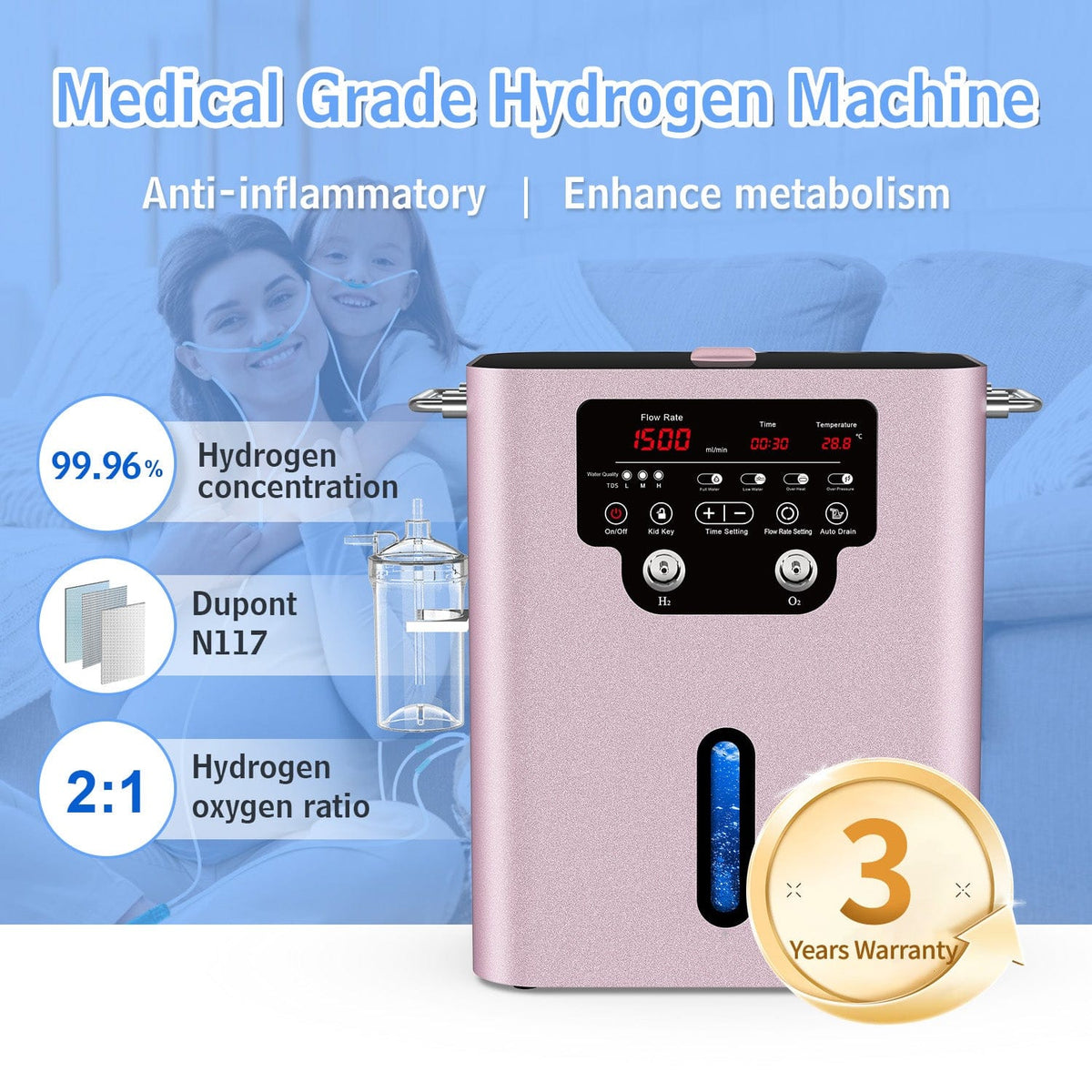 Hydrogen inhalator GY - HX1500 (1000 ml H2) - Uno Vita AS