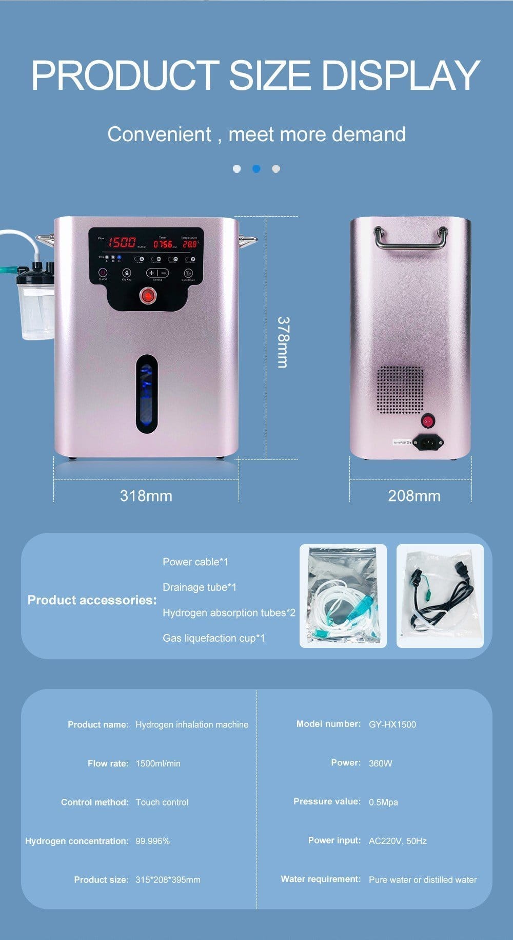 Hydrogen inhalator GY - HX1800 (1200 ml H2) - Uno Vita AS