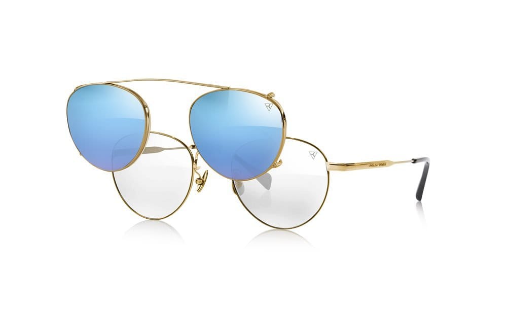 Hyperlight Eyewear Clips BERLIN GOLD unisex clip-on briller med gullfarge, CR39-linser og UV- og blålysfilter