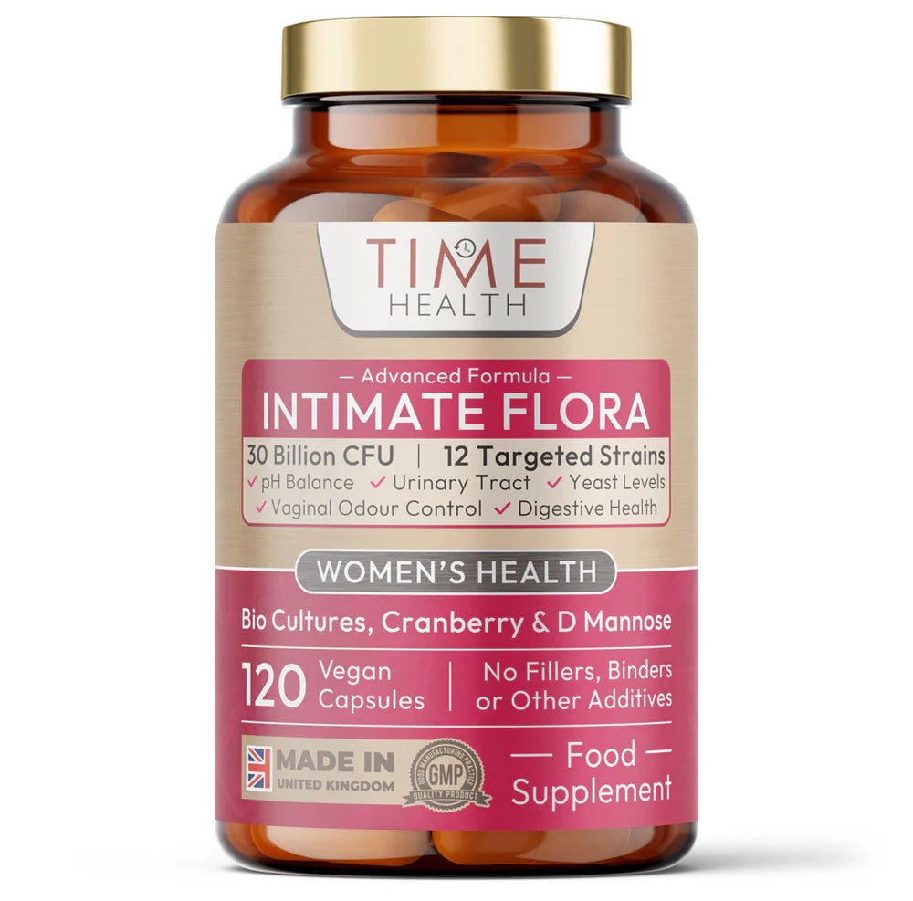 Intimate Flora probiotika med 120 veganske kapsler, 30 mrd CFU, D-mannose og cranberry for intimflora og urinveier