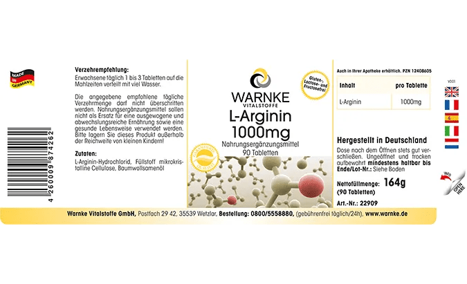 L-Arginine 1000 mg - 90 Tablets - Vegan - Uno Vita AS