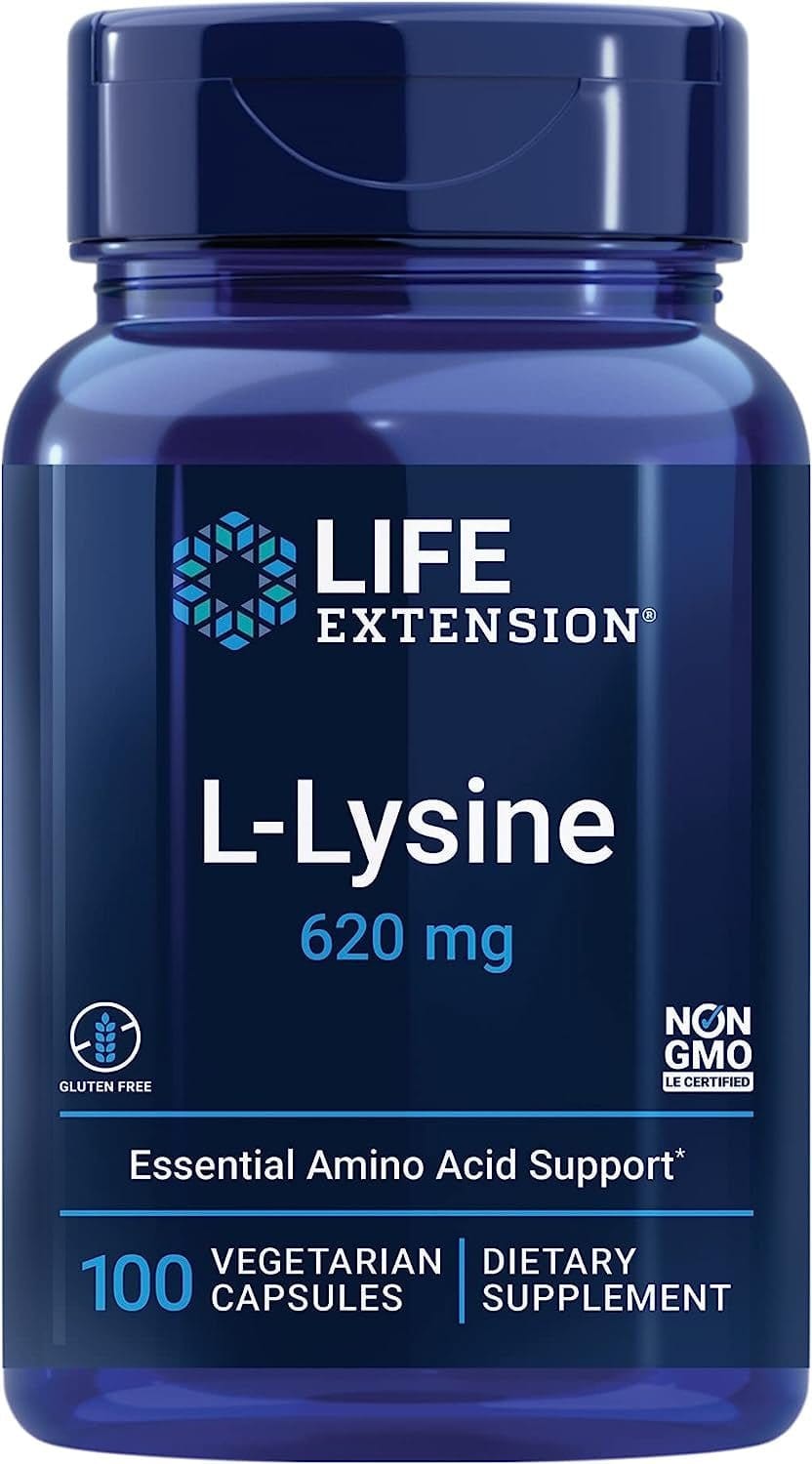 L-Lysin 620 mg kosttilskudd med 100 vegetariske kapsler fra Uno Vita og Life Extension