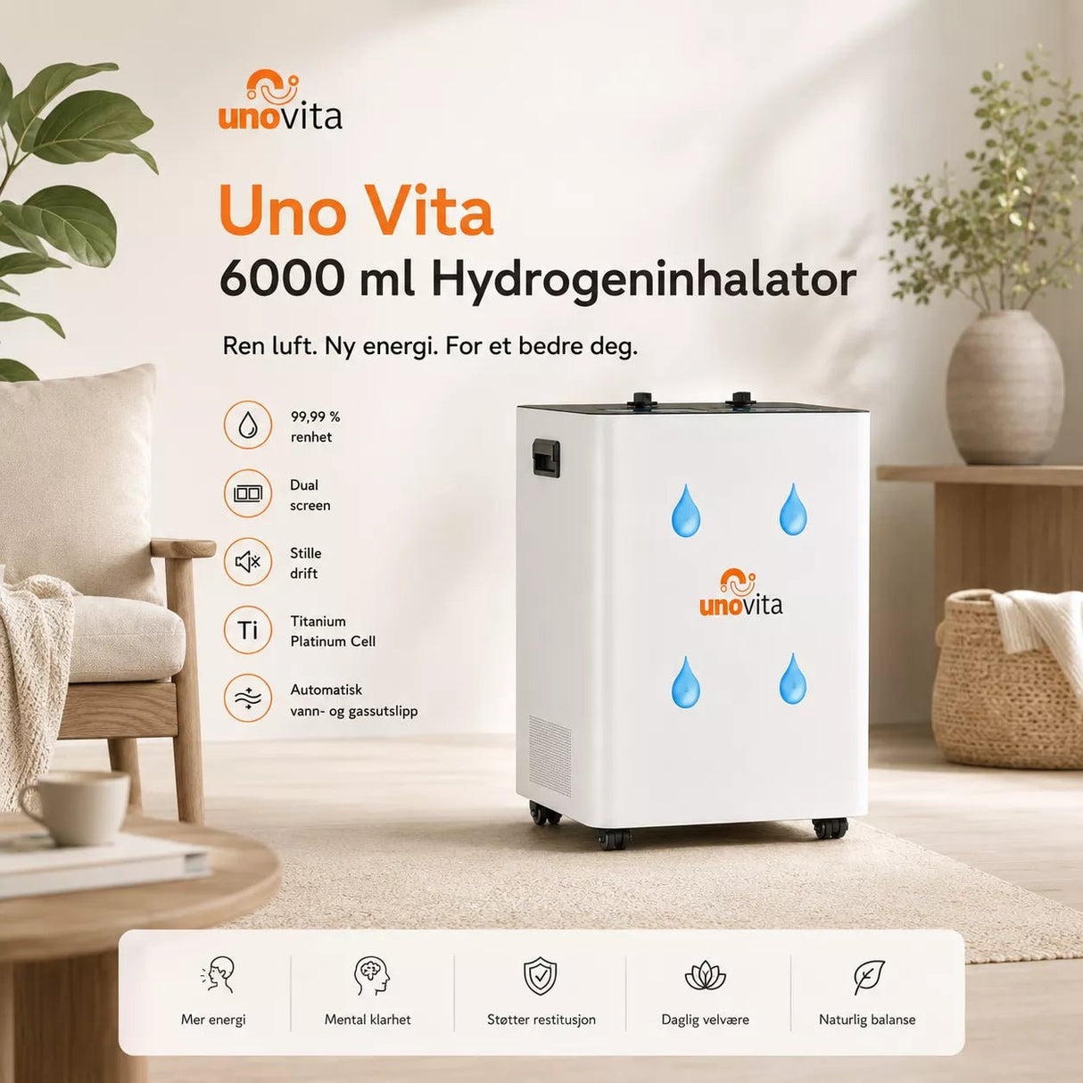 Large Flow 6000 ml Hydrogen Inhaler – (Hydrogen Oxygen Generator) - Uno Vita AS