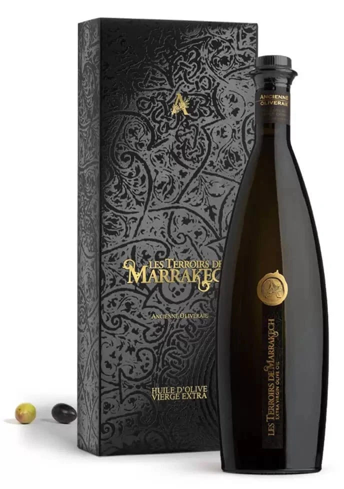 Les Terroirs de Marrakech økologisk extra virgin olivenolje 500 ml i glassflaske med eksklusiv gaveboks