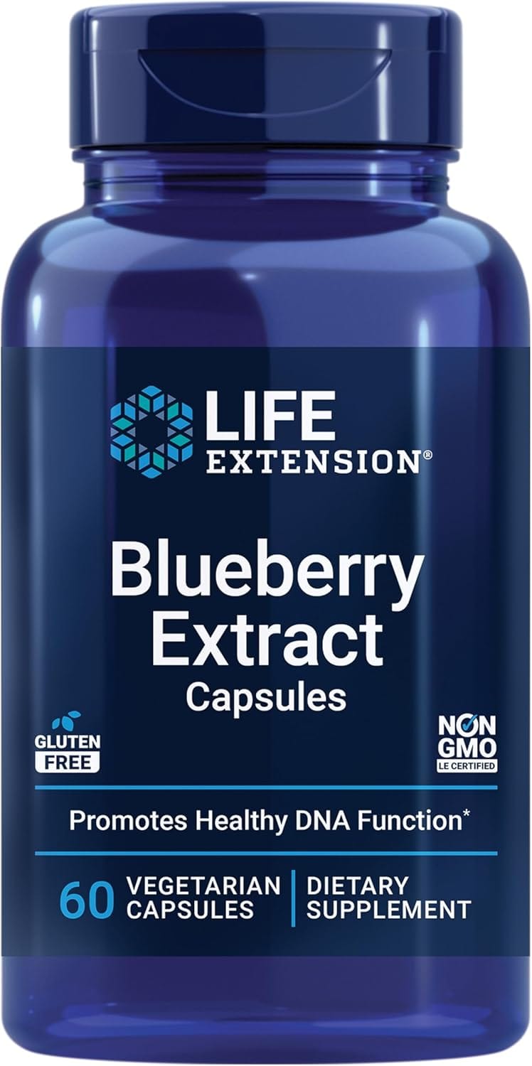 Life Extension Blueberry Extract kapsler med 60 vegetariske kapsler og konsentrert villblåbærekstrakt