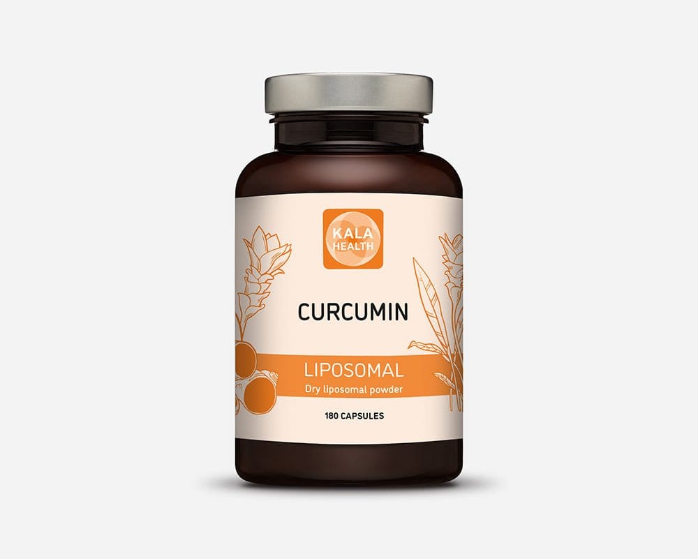 Liposomal Curcumin 150 mg fra Kala Health med 180 vegetariske kapsler og Lipo-Real® formulering