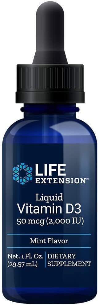 Liquid Vitamin D3 Mint flaske med flytende D3-dråper, 50 µg per dråpe i MCT-olje fra kokos