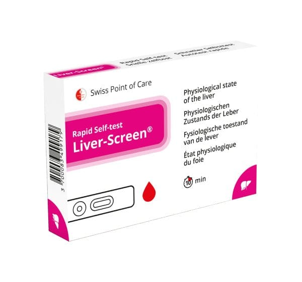 Liver-Screen hjemmetest for leverfunksjon med testkassett, lansett, pipette og buffer for ALAT og ASAT
