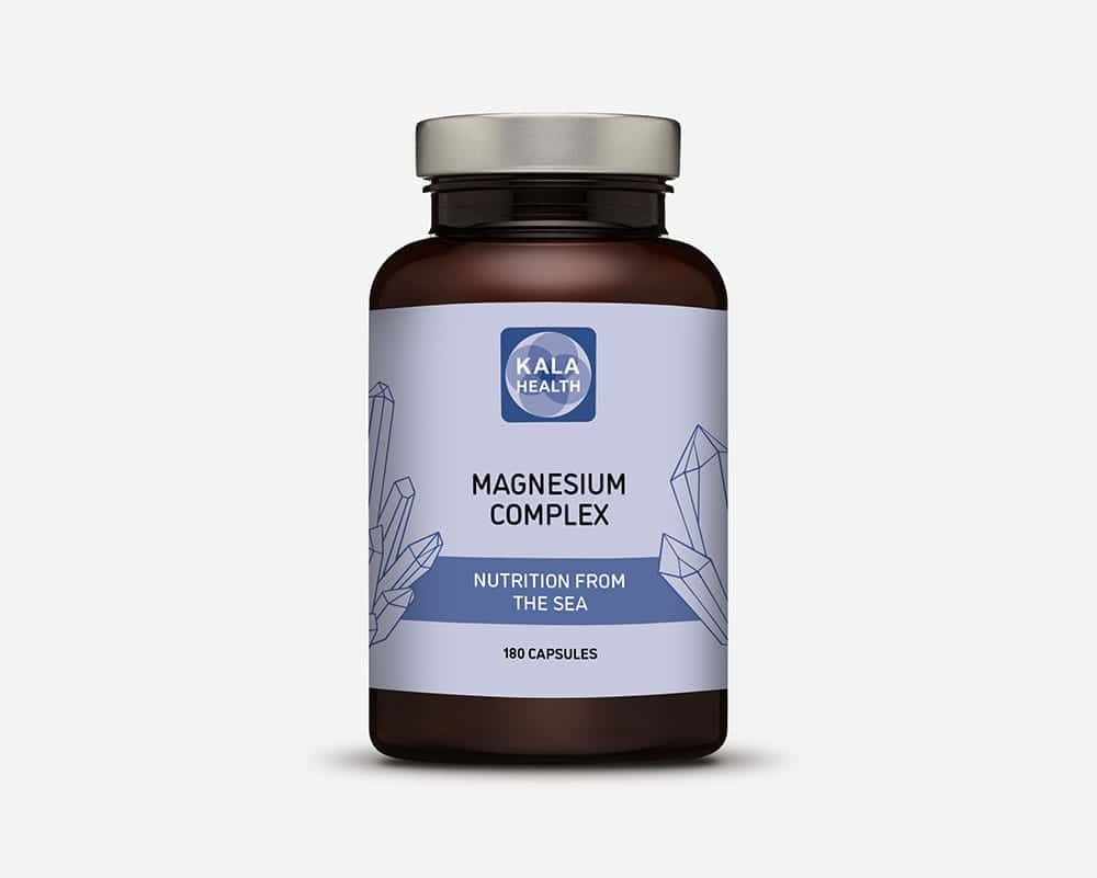 Magnesiumcomplex 200 mg 180 kapsler fra Kala Health med 211 mg elementært magnesium fra Aquamin sjøvannskonsentrat