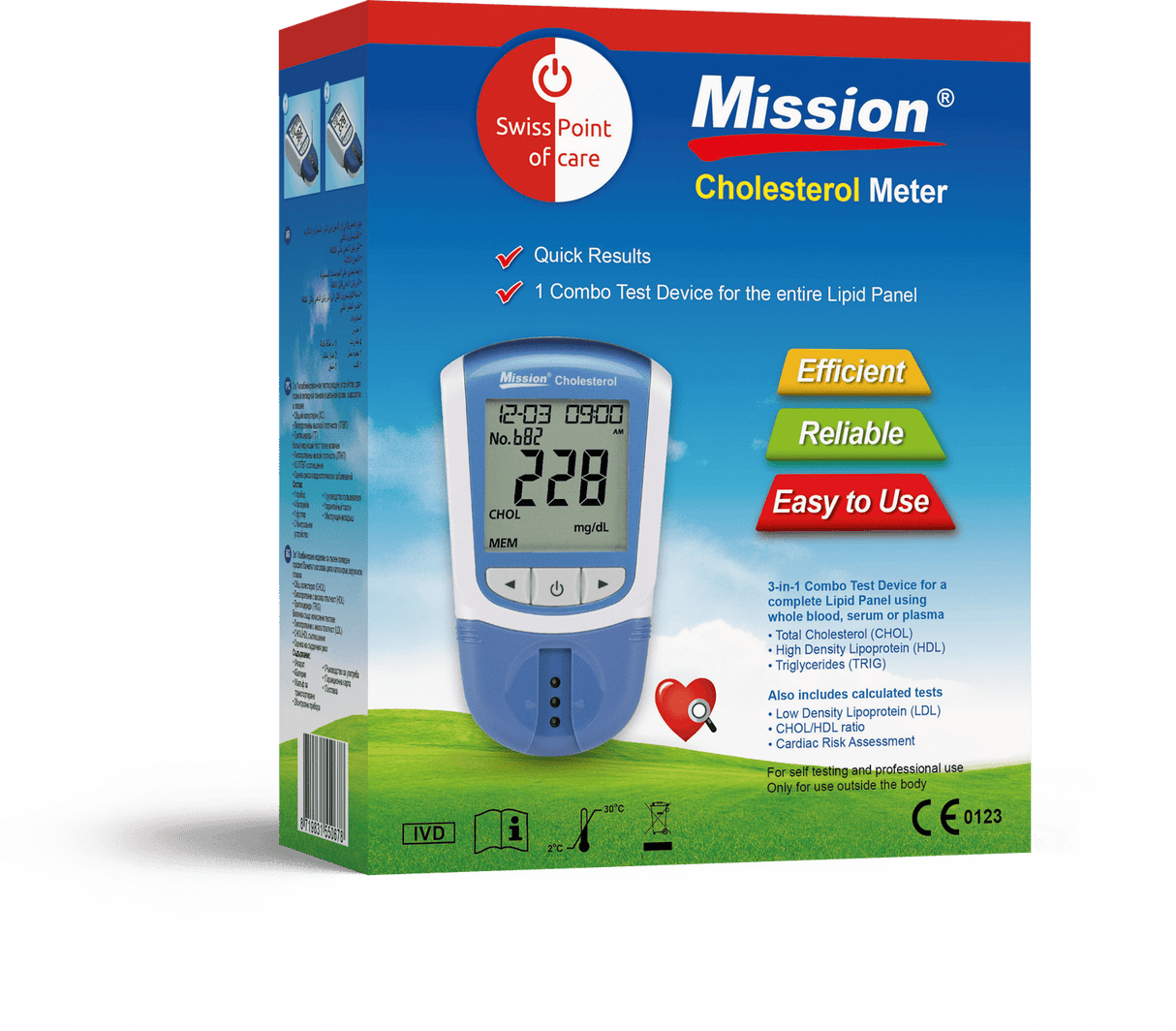 Mission 3 - in - 1 Cholesterol Meter Starterpack (incl 5 Tests) - Uno Vita AS
