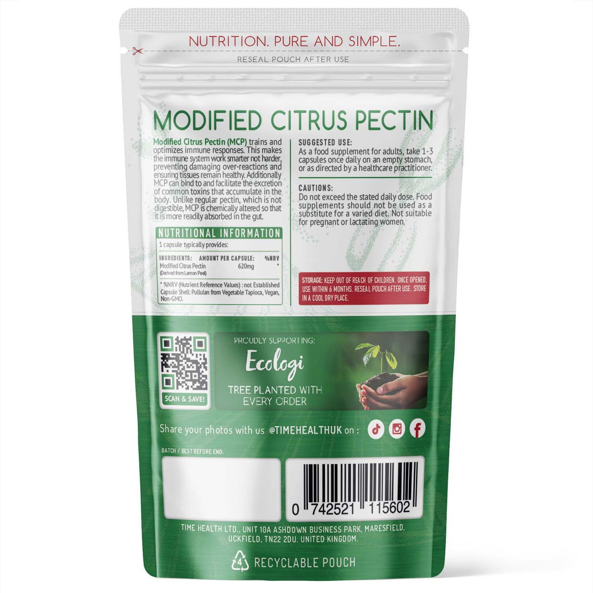 Modified Citrus Pectin (MCP) Capsules (60) - Uno Vita AS