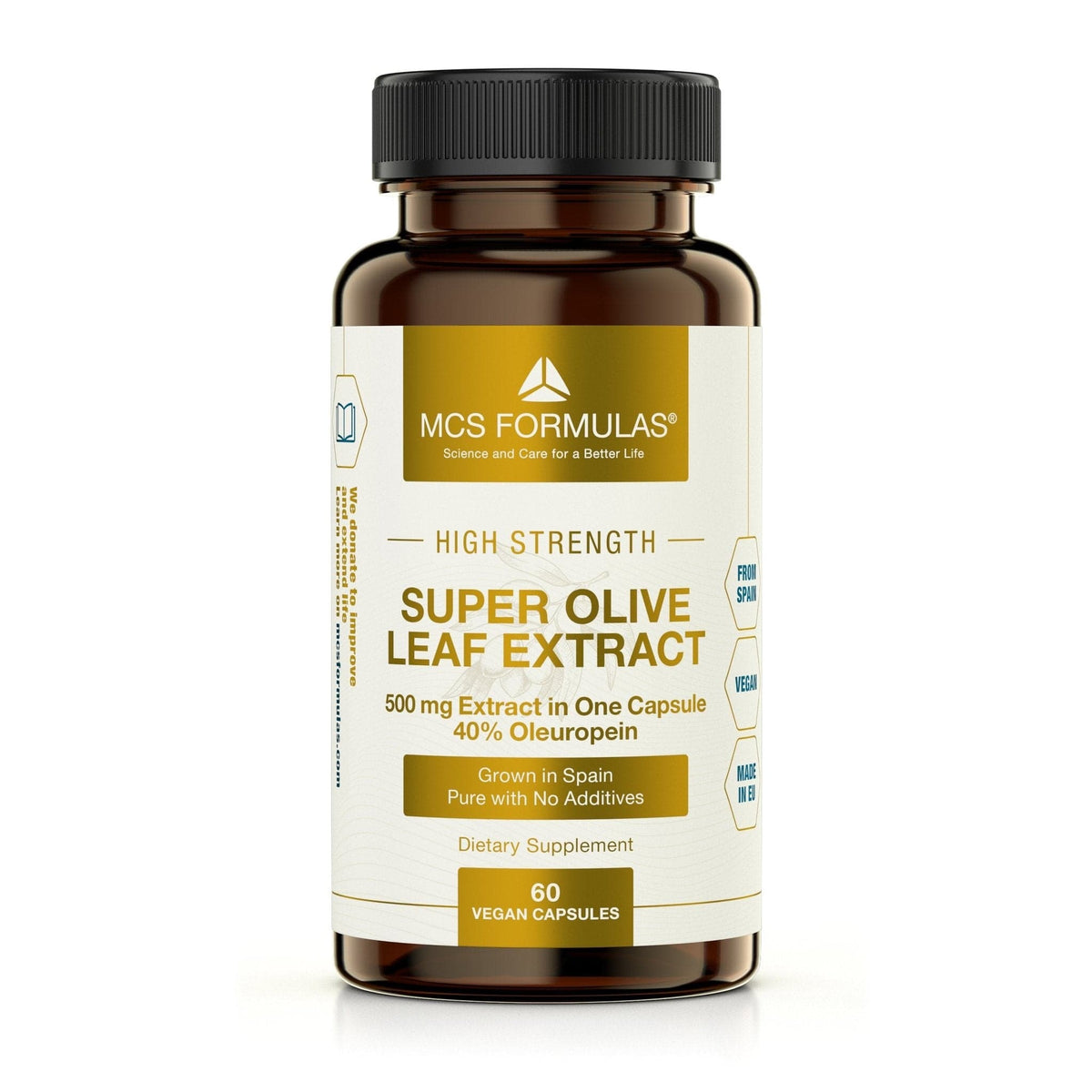 Olive Leaf Extract 500 mg kapsler, 60 veganske kapsler med standardisert olivenbladekstrakt og 40 % oleuropein