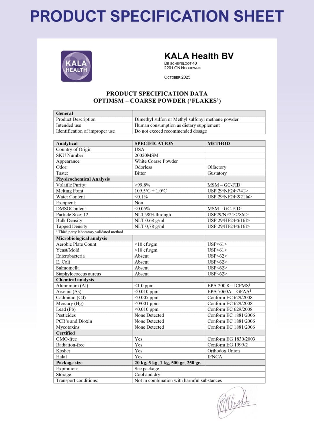 OptiMSM® 500 gram Powder - Uno Vita AS