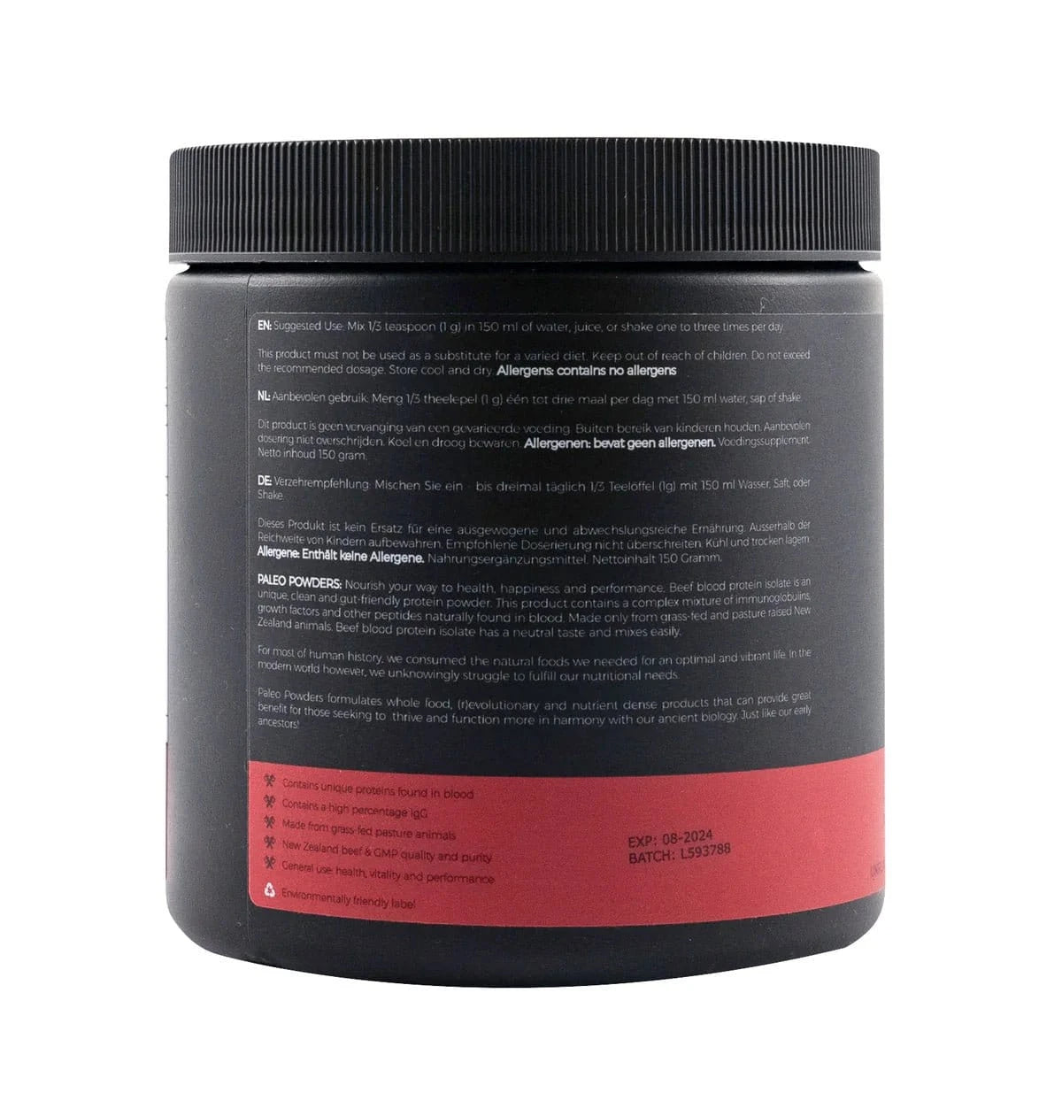 Paleo Beef Blood Protein Isolate – Grass - Fed – 150 gram - Uno Vita AS