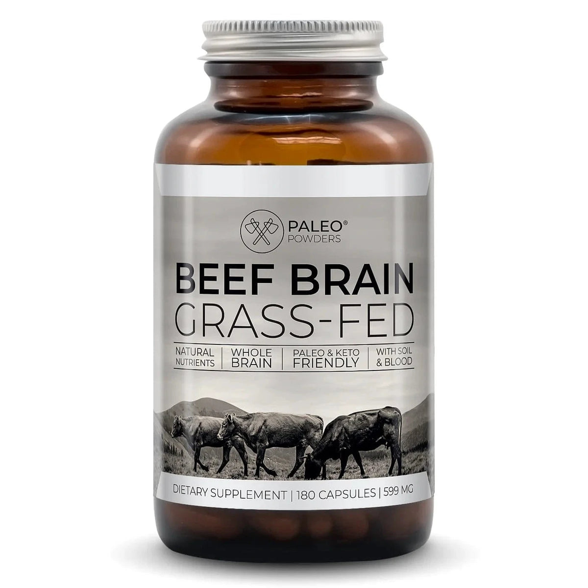 Paleo Beef Brain Grassfed 180 kapsler med frysetørket oksehjerne fra gressfôrede storfe i New Zealand