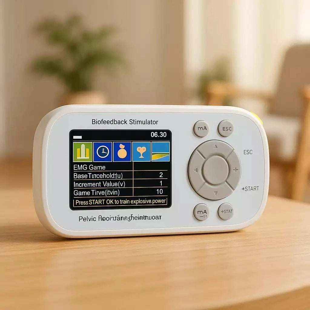 Pelvic Floor electrostimulator KM530 med TFT-skjerm, EMG-biofeedback, ledninger, elektroder, vaginalprobe og analprobe