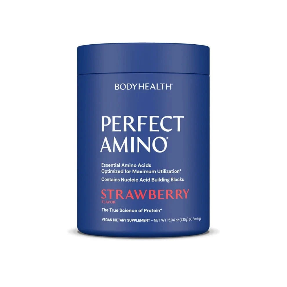 Perfect Amino Powder Strawberry 435 g med naturlig jordbærsmak, vegansk aminosyrepulver og 60 porsjoner