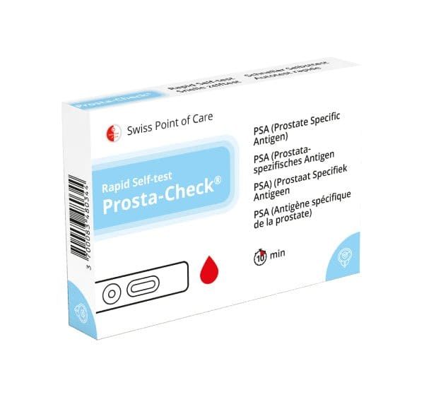 Prosta-Check PSA hjemmetest med testkassett, lansett, pipette og buffer for prostata screening hjemme