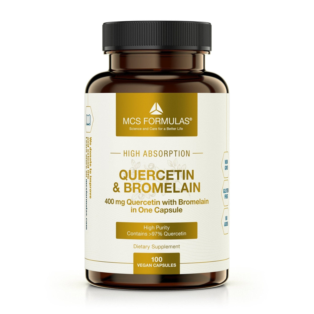 Quercetin & Bromelain 400 mg, 100 kapsler i vegansk kapsel med 350 mg quercetin og 50 mg bromelain