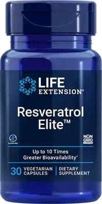 Resveratrol Elite kapseltilskudd med 30 mg trans-resveratrol og bukkehornkløverfibre for økt biotilgjengelighet