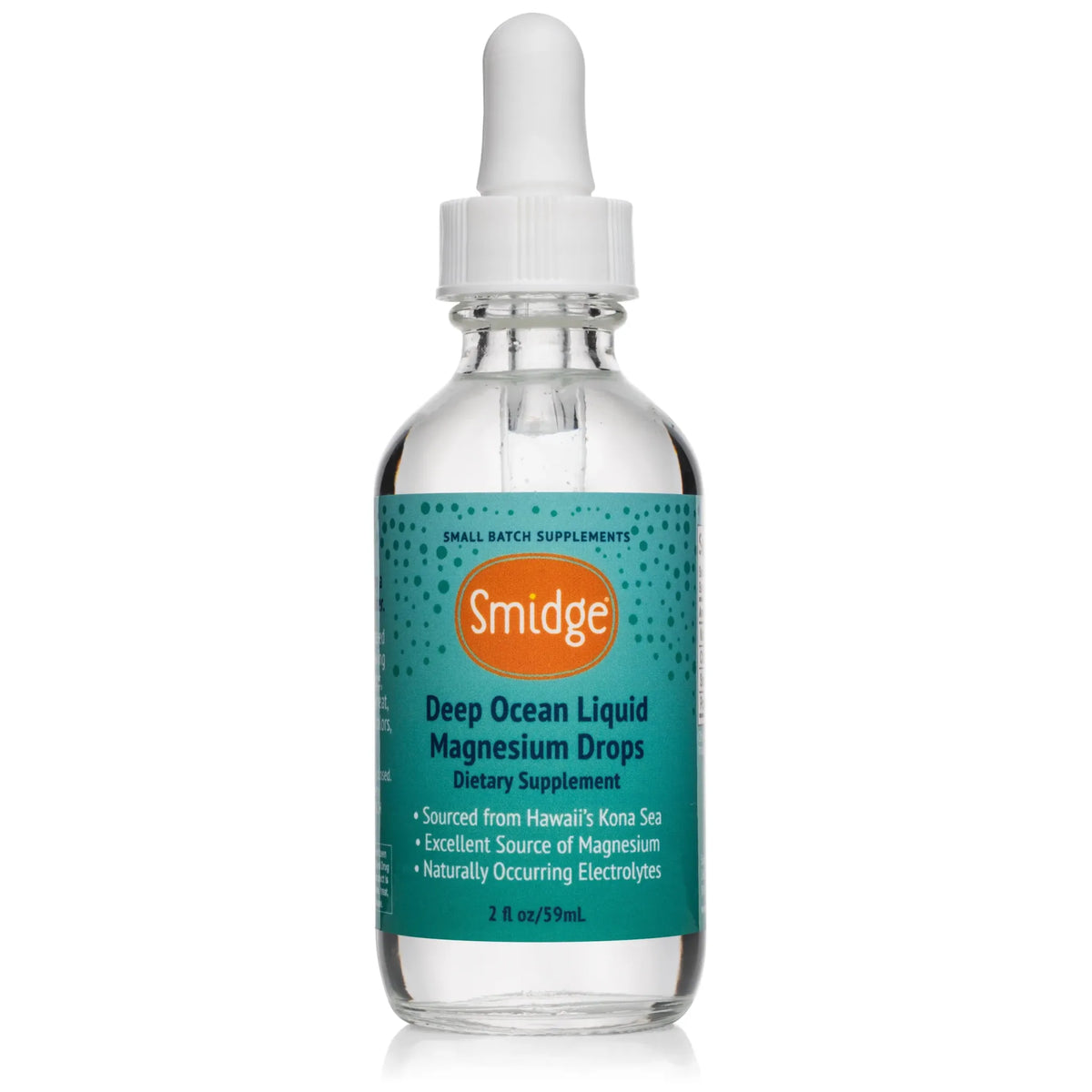 Smidge Deep Ocean Liquid Magnesium Drops 59 ml glassflaske med flytende magnesiumklorid fra hawaiiansk dypvann