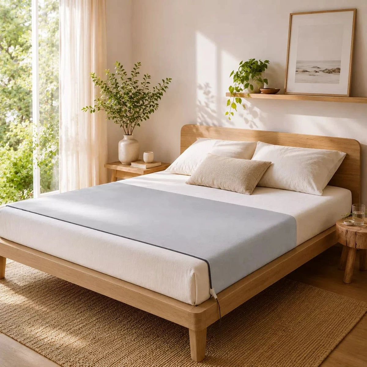 Groundology jordingsunderlag i grått 316L rustfritt stål, 300 x 90 cm, med ledende tekstil og jordingskabel
