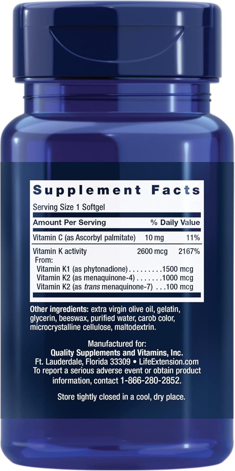 Life Extension Super K - 3-in-1 Daily Vitamin K Supplement with K1 & 2 (MK-4 & MK-7) - Uno Vita AS